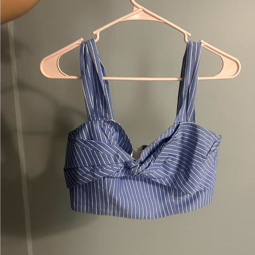 Blue Striped Crop Top